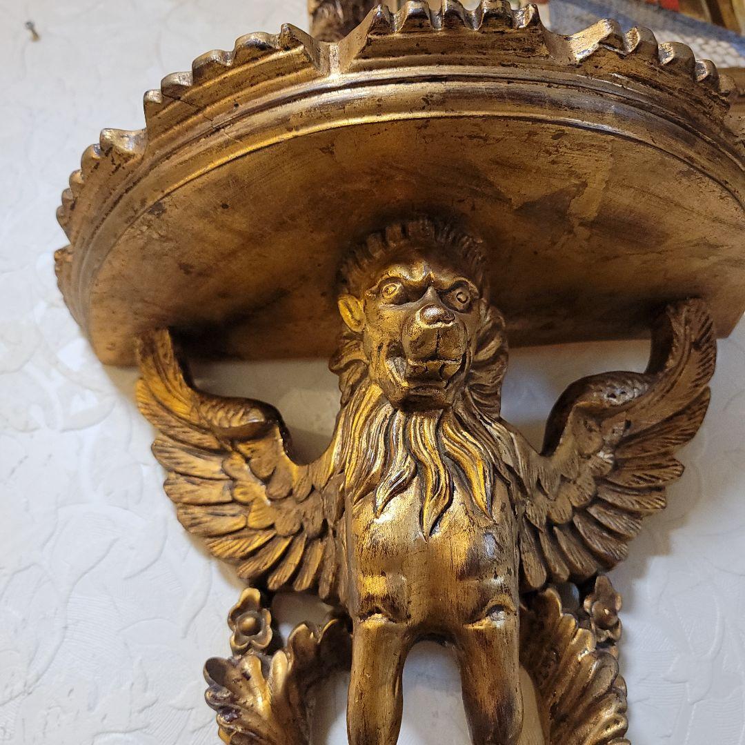 大型　ライオンの壁掛けコンソール　シェルフ　ヴィンテージ　有翼の獅子
