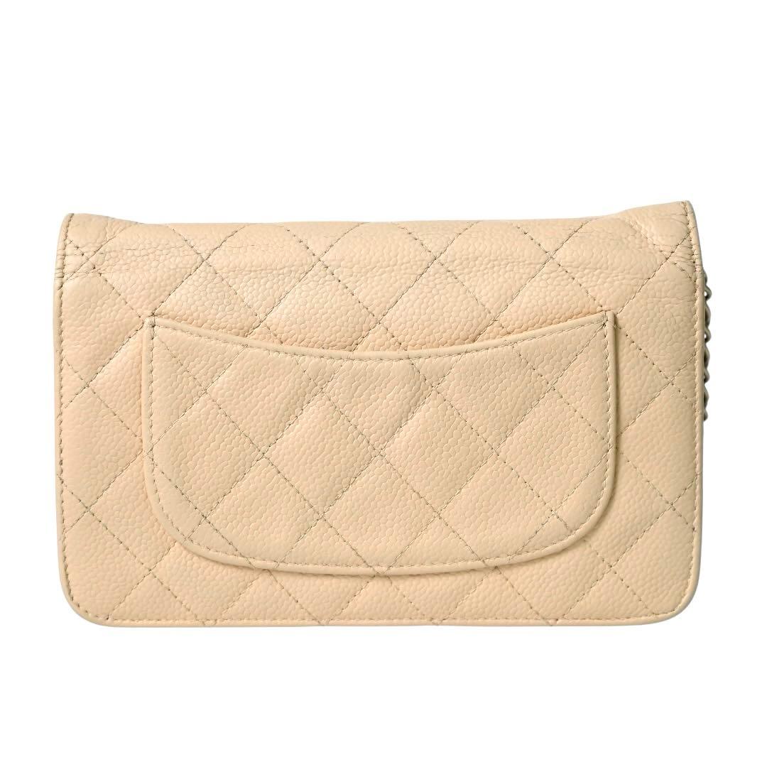 【美品】シャネル　キャビアスキン　チェーンウォレット　ベージュ　ポシェット