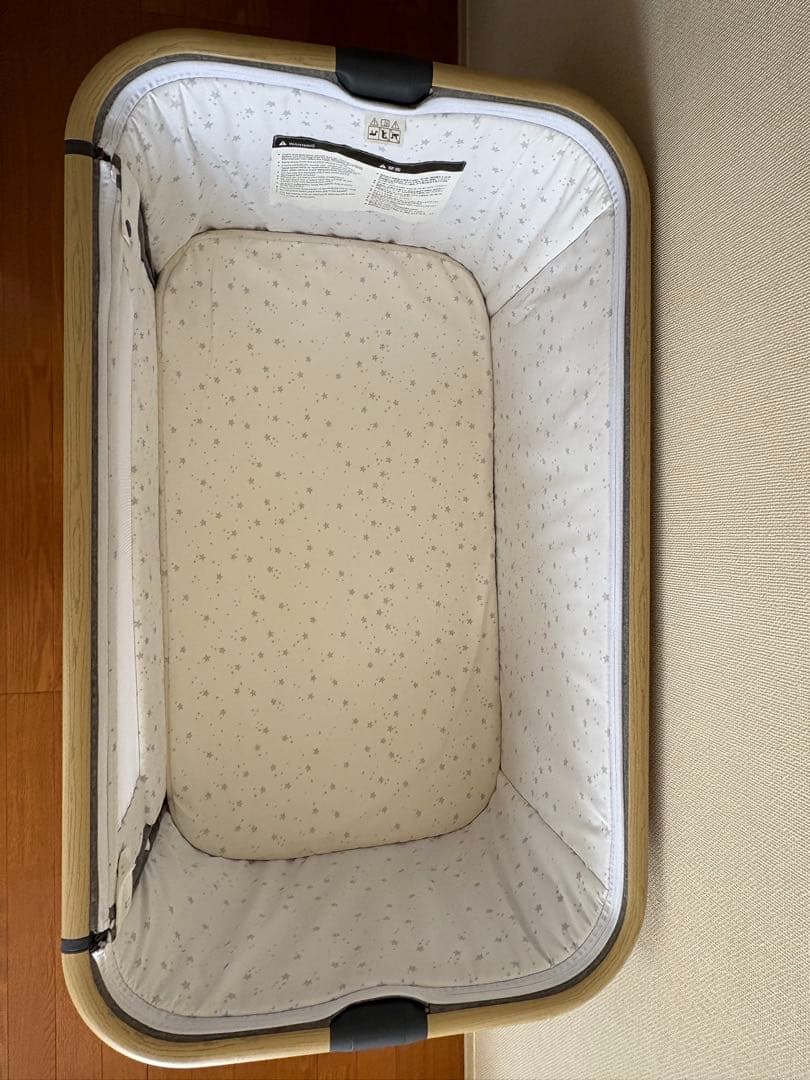 HZDMJ ベビーベッド　グレー　折りたたみ　キャスター付き　高さ調整可能