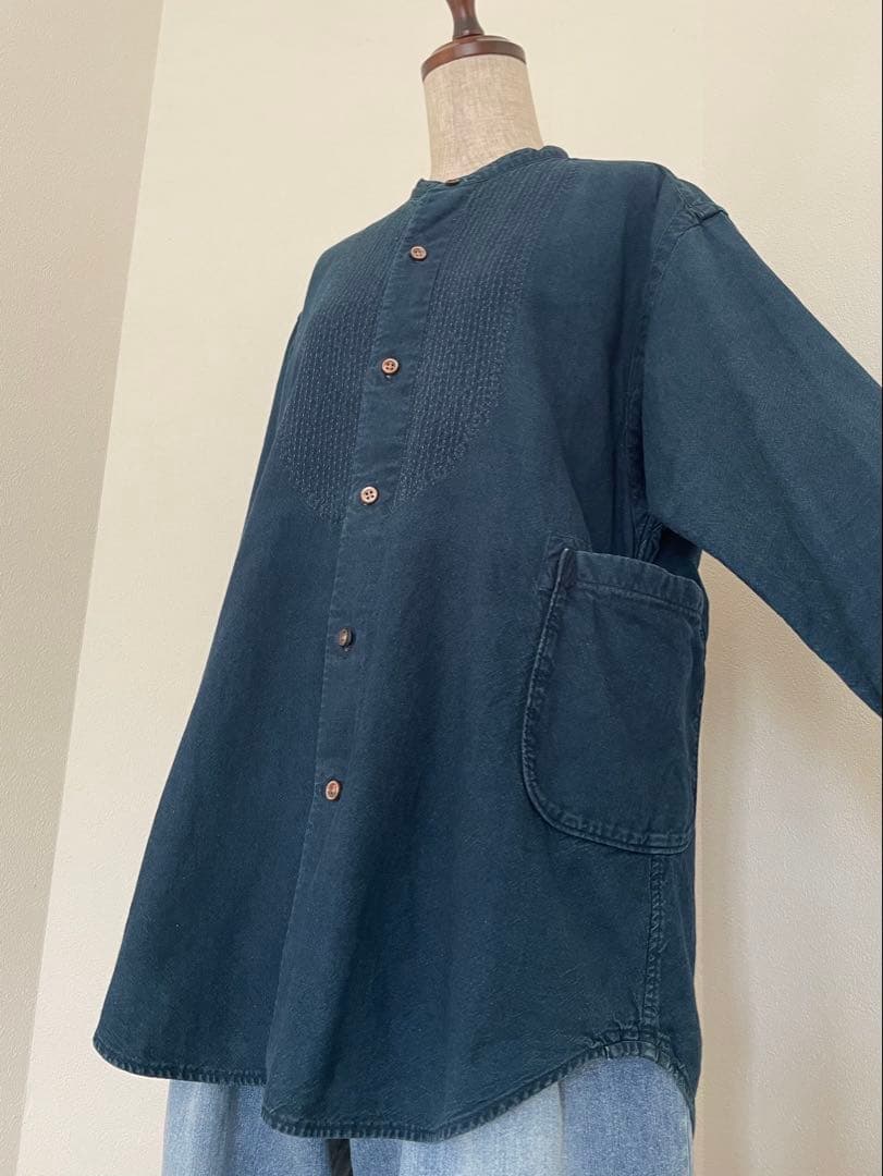 【45R】藍染インディゴカディの刺し子シャツ　日本製　ユニセックス