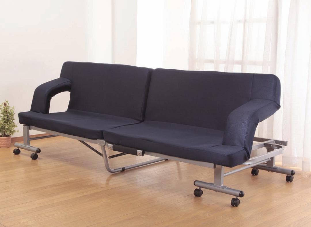 折りたたみ式 ソファベッド (組立不要) (ネイビー)