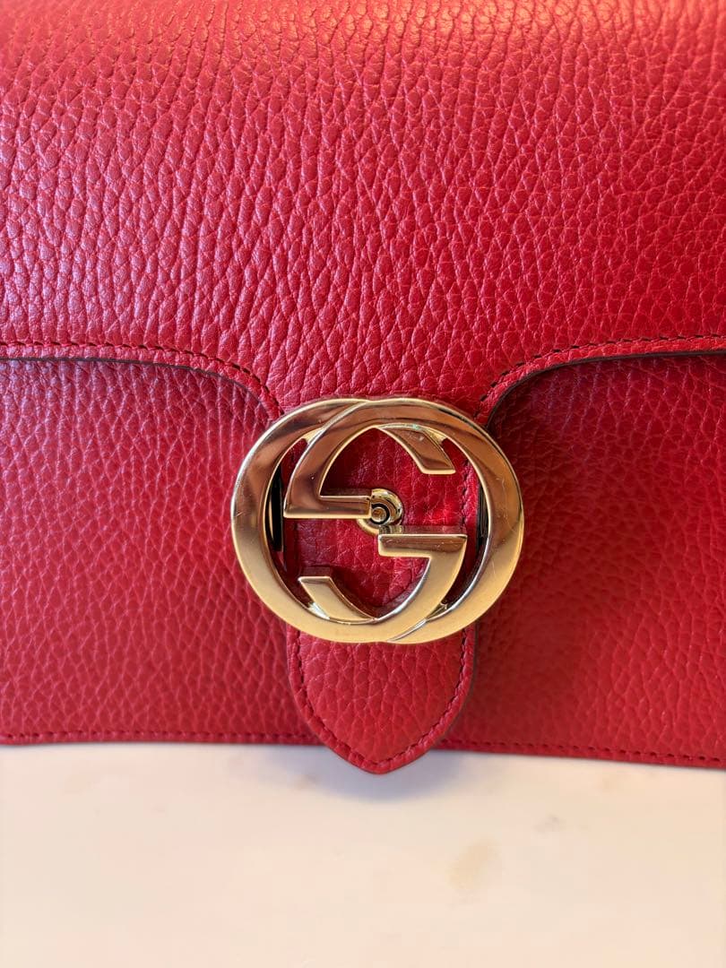 極美品✨GUCCI インターロッキング チェーンショルダーバッグ レッド
