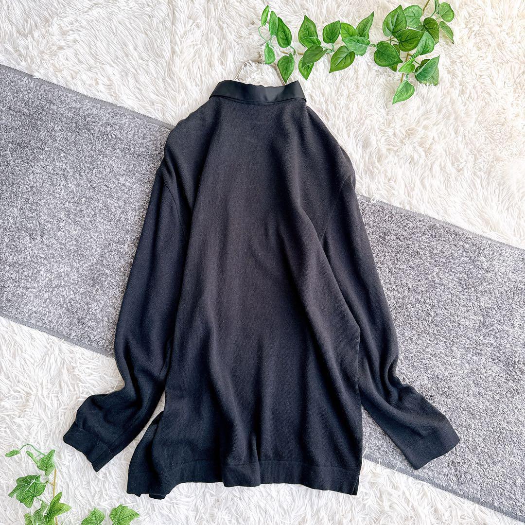 オールド エルメス ニット　シャツ　切替　異素材　スカーフ柄　シルク　カシミヤ