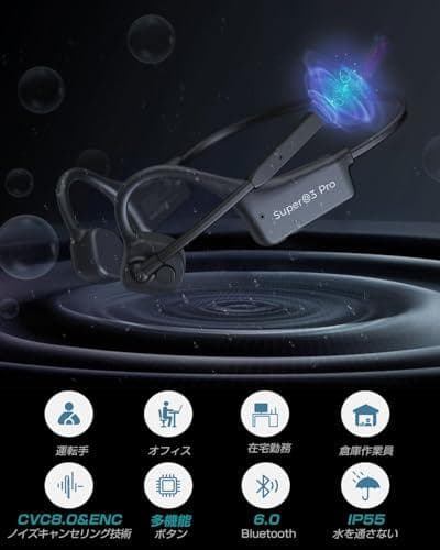 ヘッドセットBluetooth 6.0、骨伝導イヤホンマイク付き、 ENC Cm