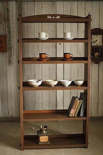 古い木製の収納棚　6段　くさび式本棚　食器棚　オープンラック　古家具　古道具