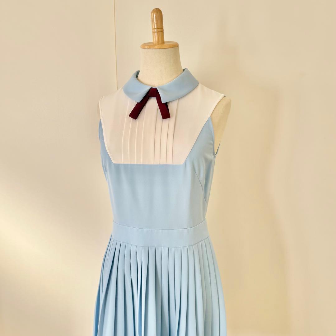 TED BAKER テッドベイカー 襟付き リボン プリーツ ワンピース ブルー
