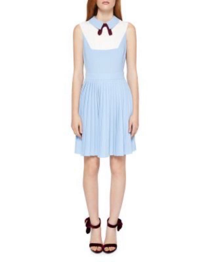 TED BAKER テッドベイカー 襟付き リボン プリーツ ワンピース ブルー