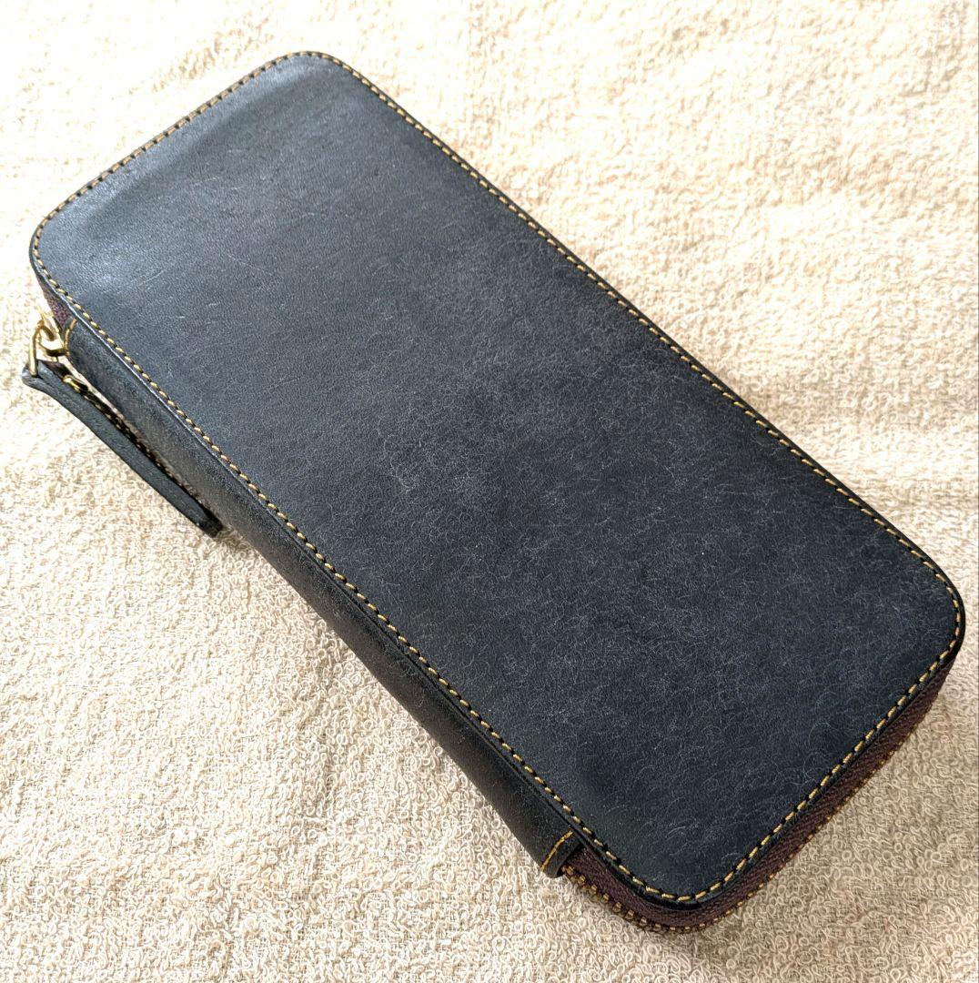 バハギア　ペンケース　ラウンドジップ型　プエブロ　ネイビー