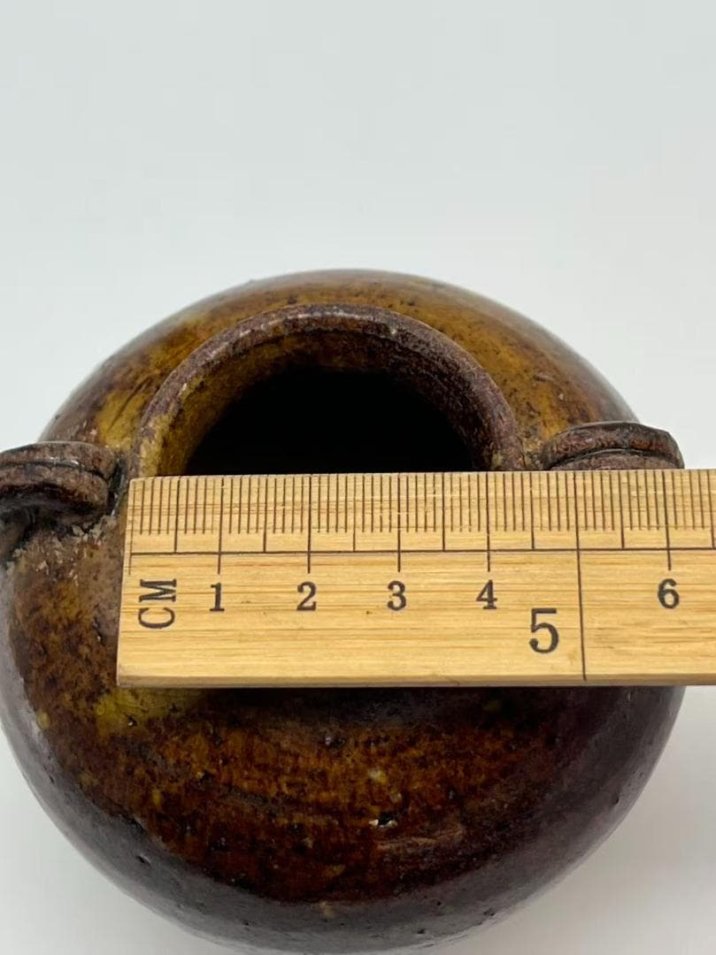 金から元時代　褐釉双耳小壺 茶入　茶道具　水指 酒器 時代物(F-121)