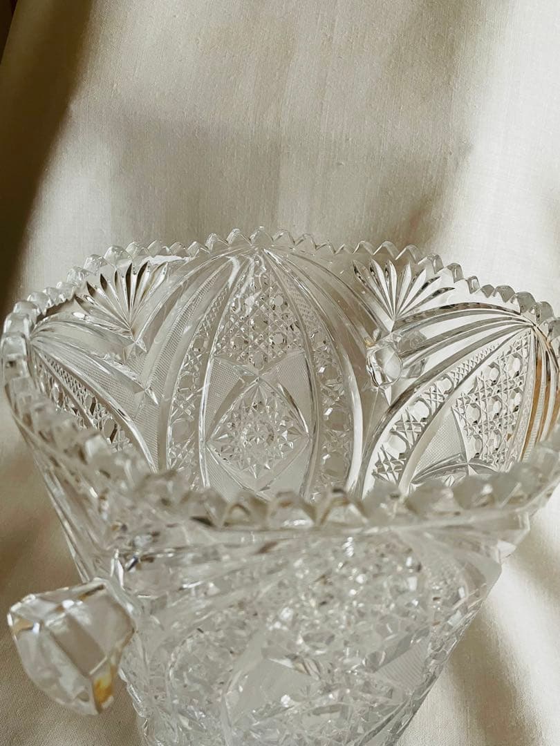 美品　ボヘミアクリスタルハンドカットガラス　花瓶　花器　ヴィンテージ