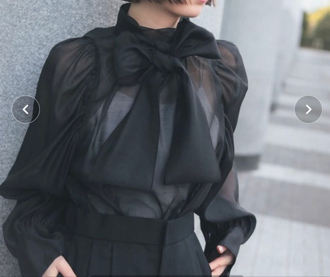 Demi-Luxe BEAMS オーガンジーリボンブラウス　黒　新品タグ付き