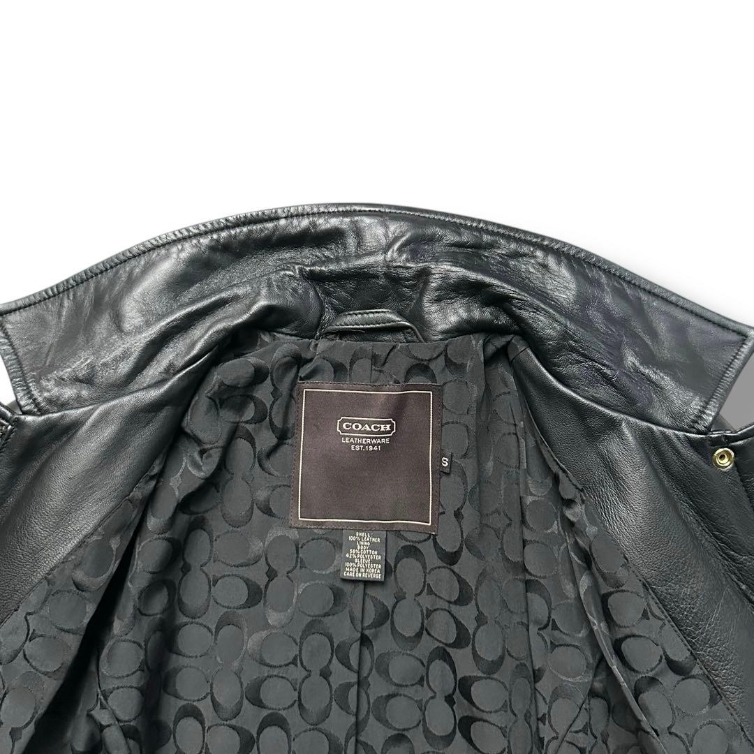 極美品 コーチ シグネチャー 本革 ライダース シングル レディース 黒 S