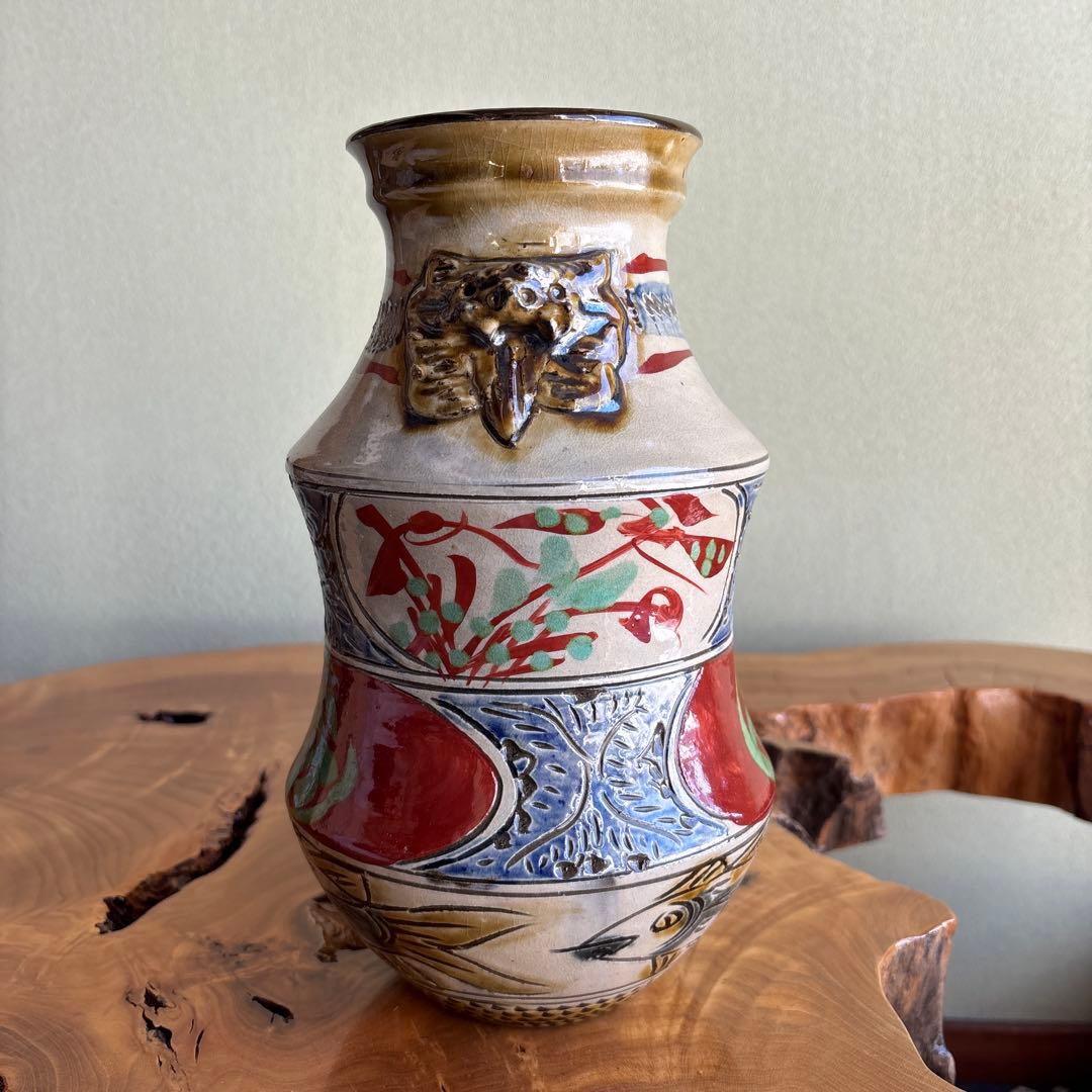 琉球壺屋焼 花瓶 高さ26cm 新垣勲作 花入 やちむん 共箱