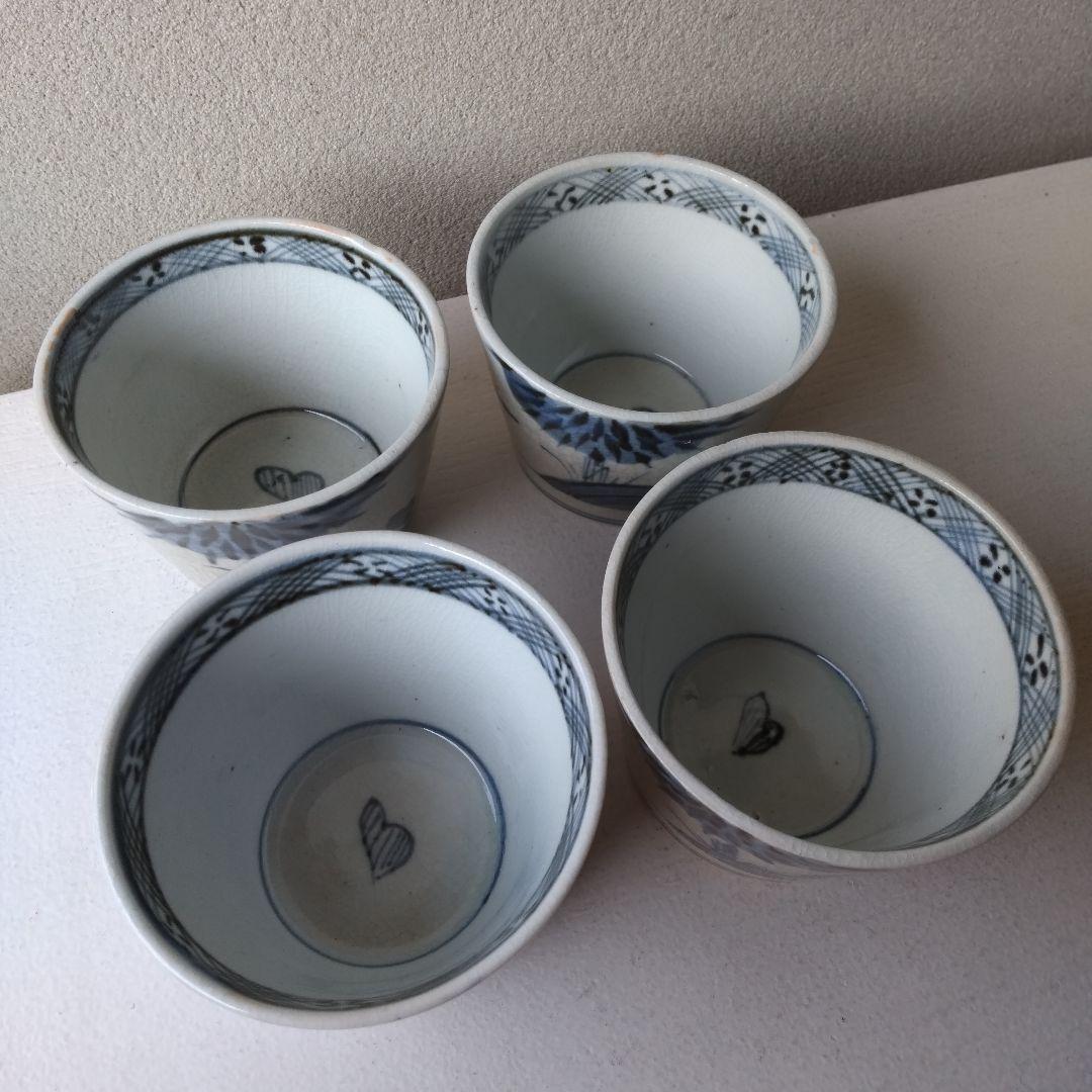 アジサイ (？) の図 蕎麦猪口 蕎麦ちょこ そば猪口 ４客 ①