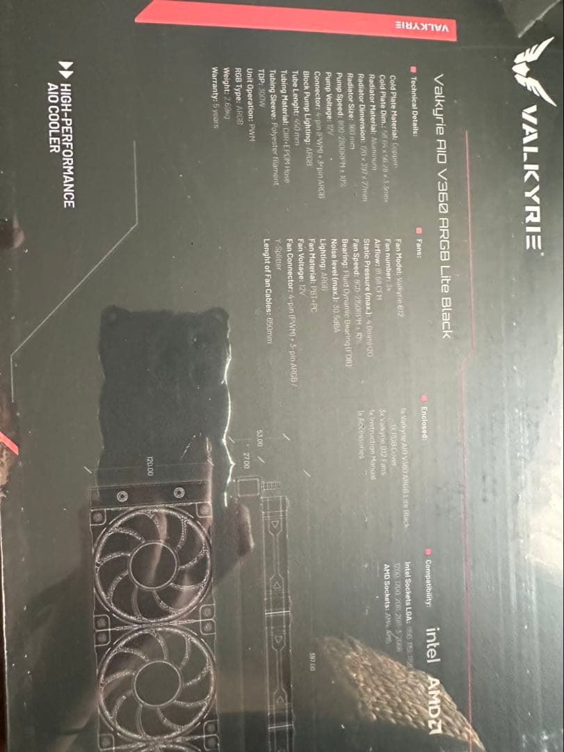 CPUクーラーV360 Valkyrie 300w 水冷 ゲーミング PC