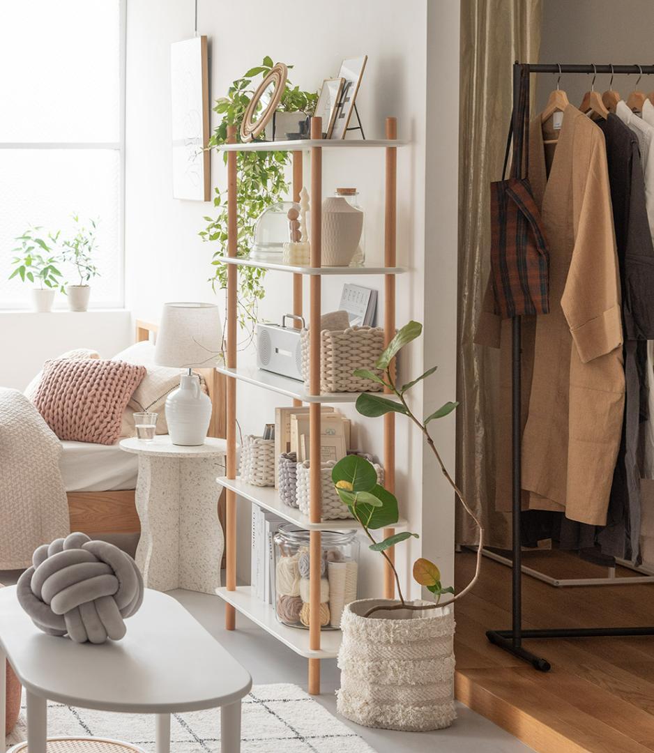 新品 送料込み スリムラック 5段 棚 天然木 80×153.5cm