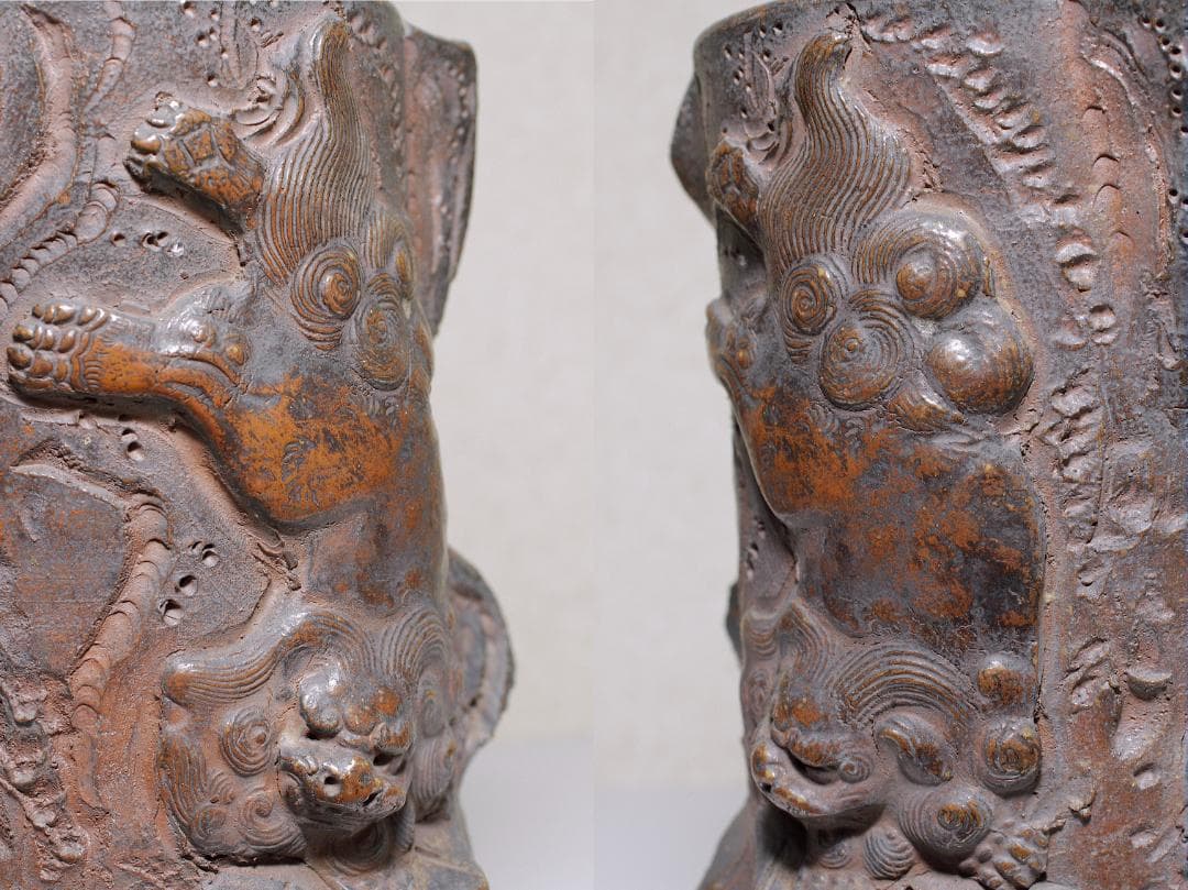 江戸時代(天保期) 古備前 唐獅子花入 [森甚次郎 作]