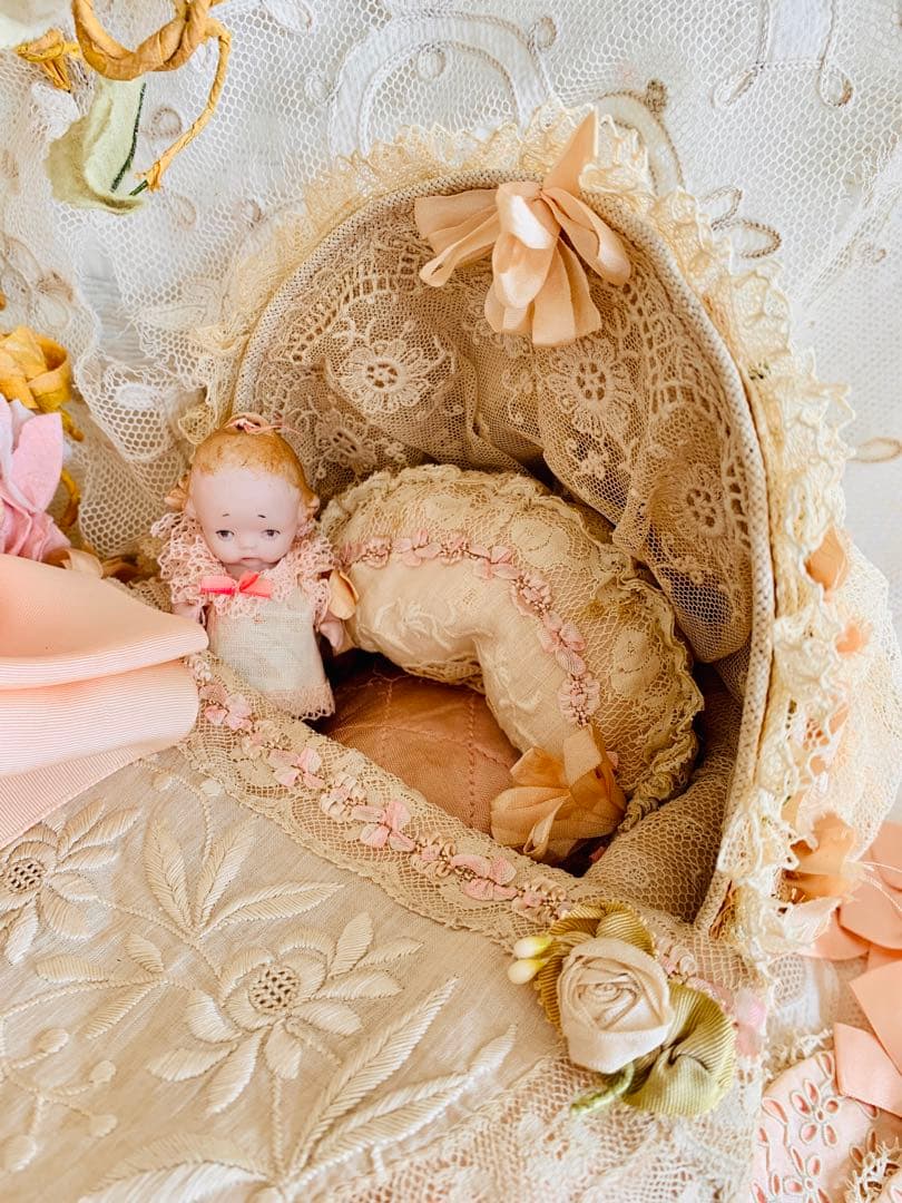 ※専用ページになります※フランスアンティークパニエドールベッド・寝具set※