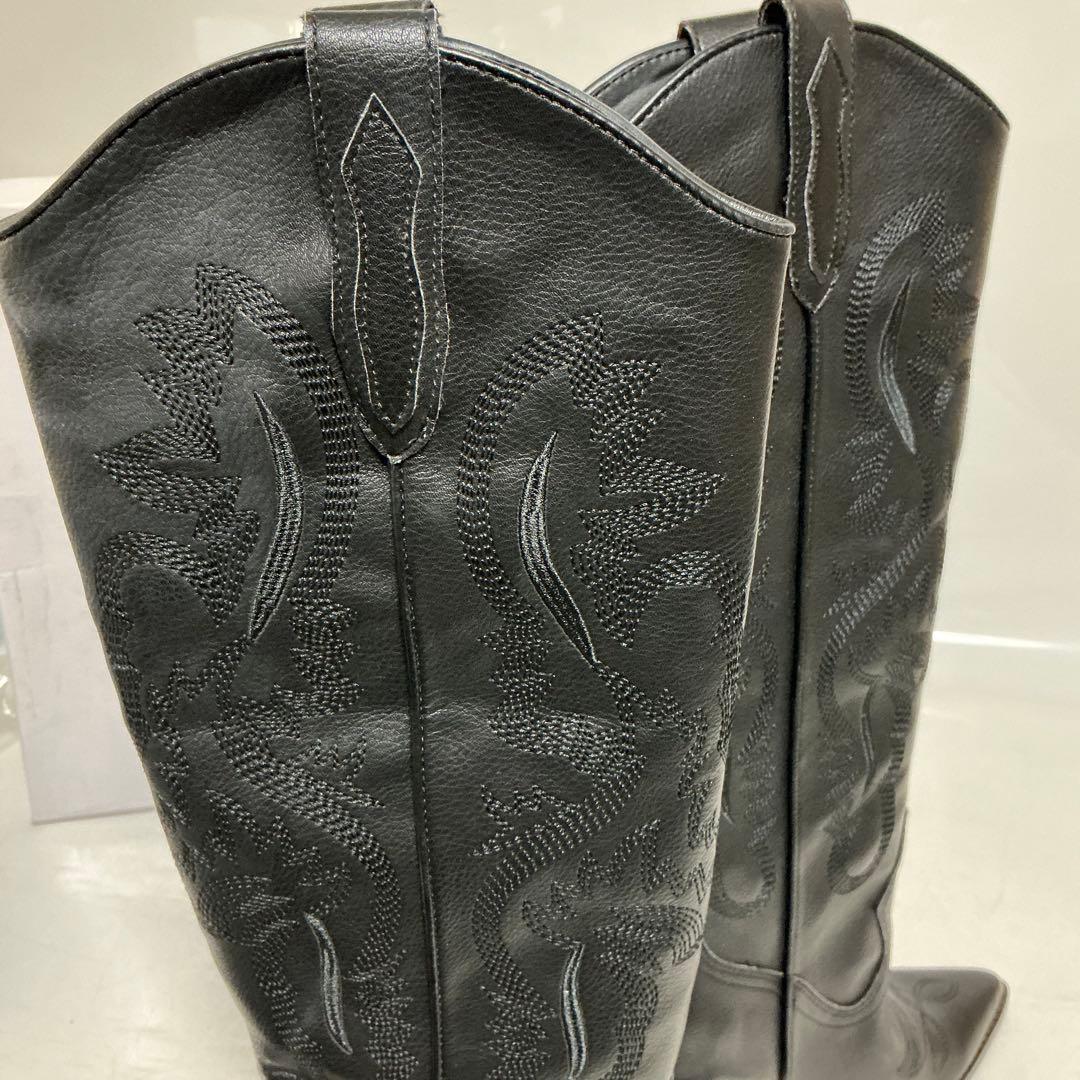 ALEXIA STAM ブラック　ロングブーツ　ウエスタンロングブーツ