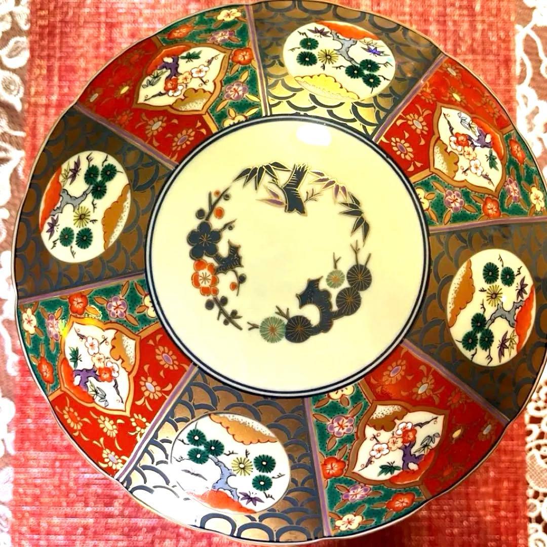 ー有田焼ー 【美品】 林九郎作 献上錦四君子 金襴手 特大 陶器三段重