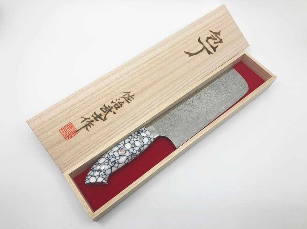 佐治武士 菜切包丁 170mm 白 R2 ダイヤ仕上げ ターコイズ