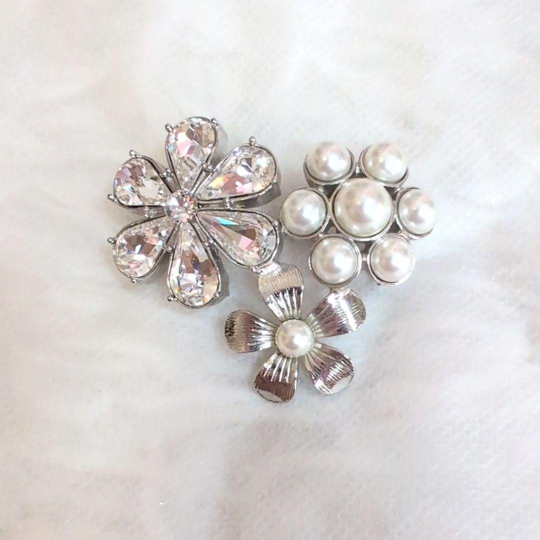 未使用級✨ルネ クリスタルフラワーブローチ パール ビジュー パール シルバー