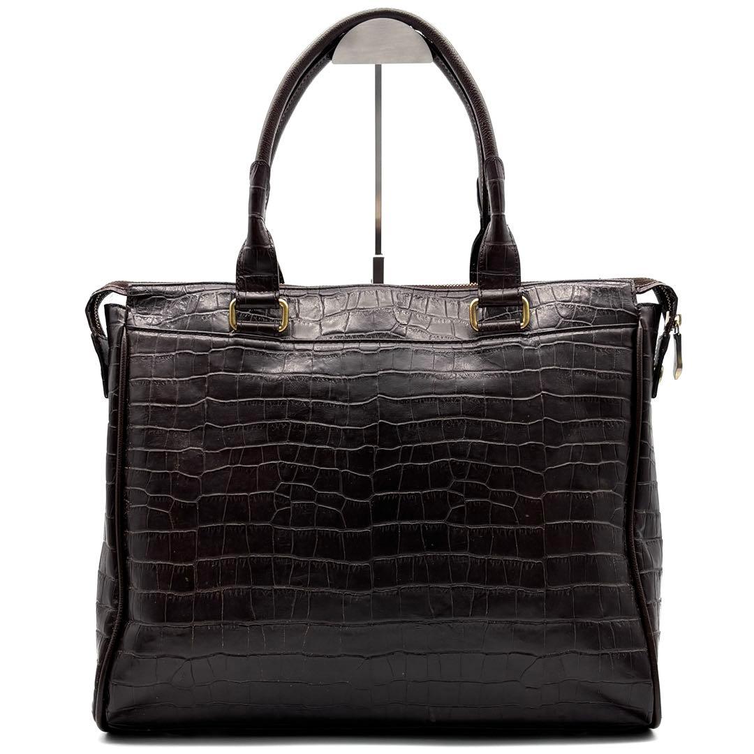 美品 サマンサキングズ ビジネスバッグ クロコ型押し レザー A4 PC可 茶