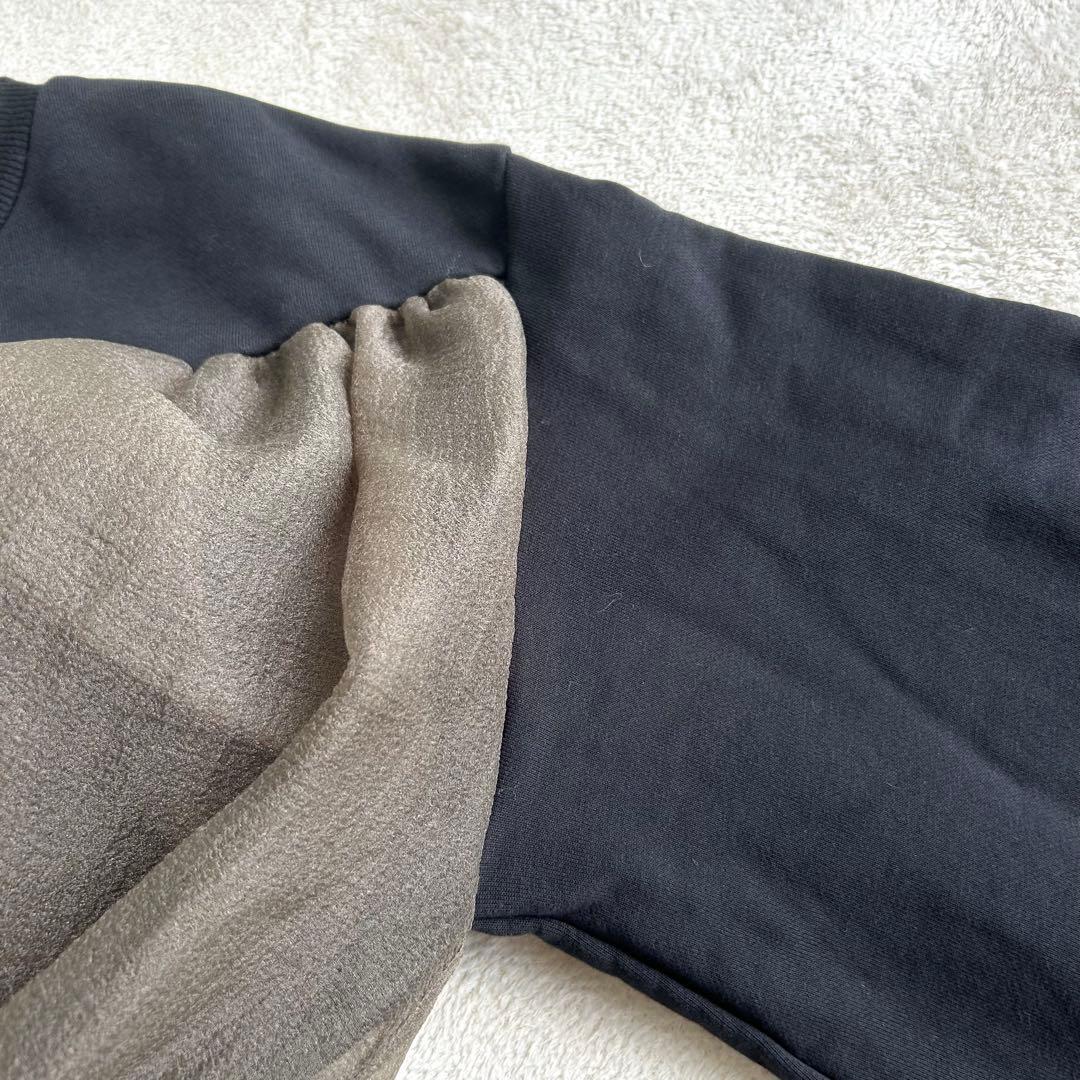 【WILLFULLY】チュールフリル異素材スウェット　ブラック　F 体型カバー