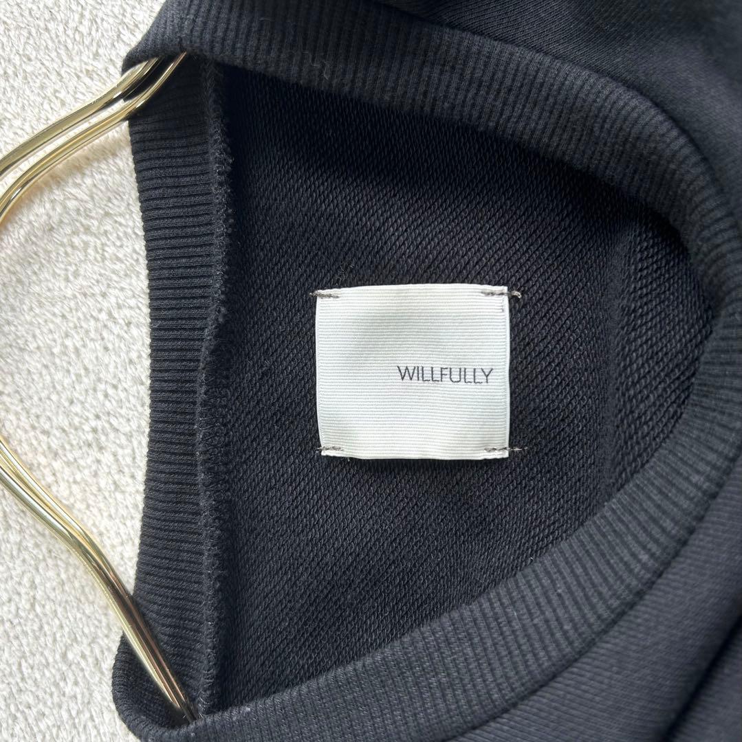 【WILLFULLY】チュールフリル異素材スウェット　ブラック　F 体型カバー