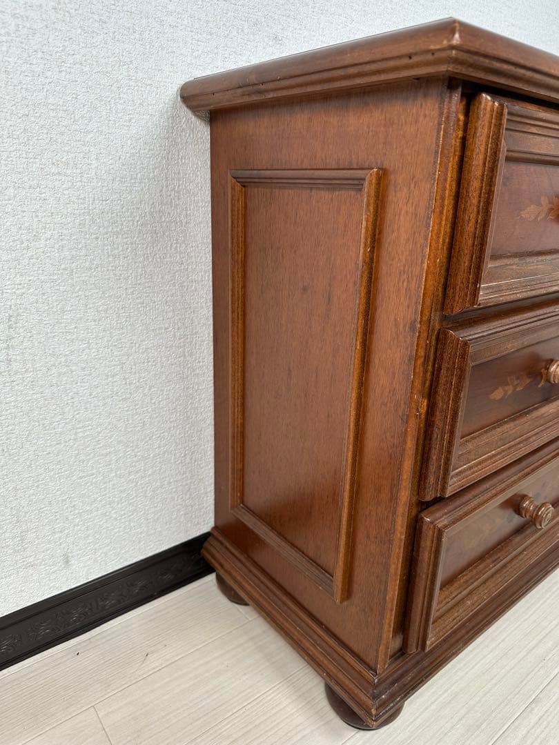 輸入家具 イタリア TEL台 電話台 チェスト 3段 象嵌 ロココ調 ※i4※