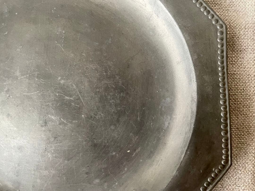 【レア希少】ピューターオクトゴナルプレート エタン フランスアンティーク19世紀