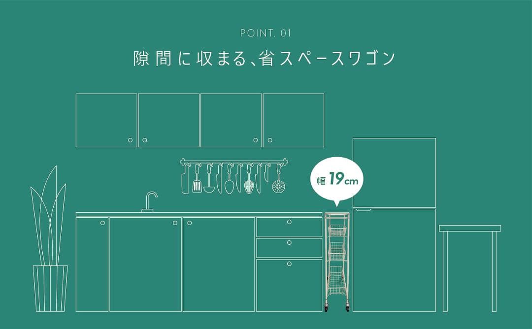 キャスター付きで移動も楽々 収納ワゴン 隙間収納 ラック