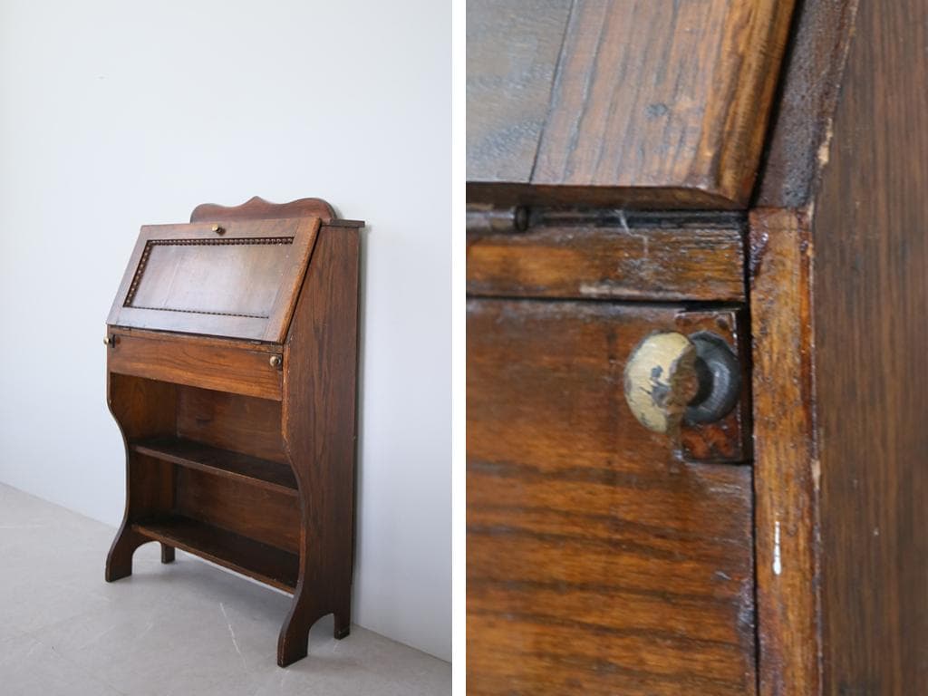 英国アンティーク木製ライティングビューロー/デスク/収納式机/勉強机89-258