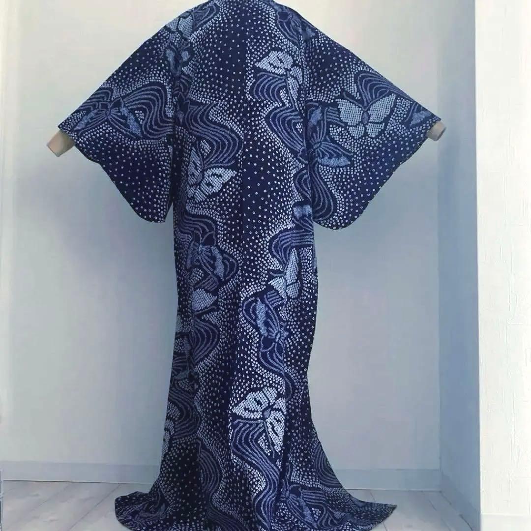 有松鳴海絞り　有松絞り　手縫い浴衣　上質　蝶々　濃紺　絞り浴衣　No.2-90