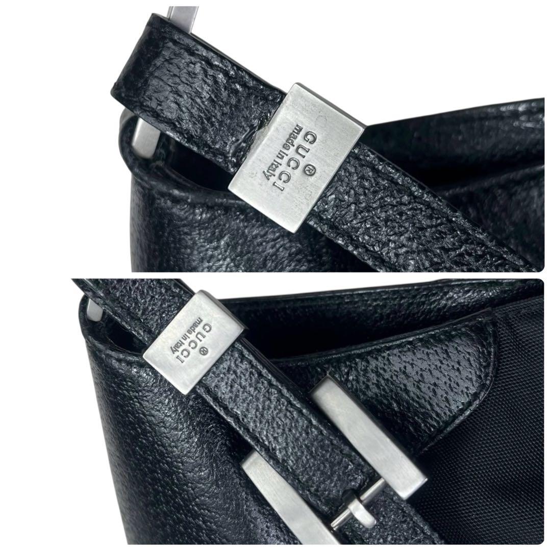 美品 グッチ ワンショルダー トートバッグ ブラック ロゴプレート 肩掛け