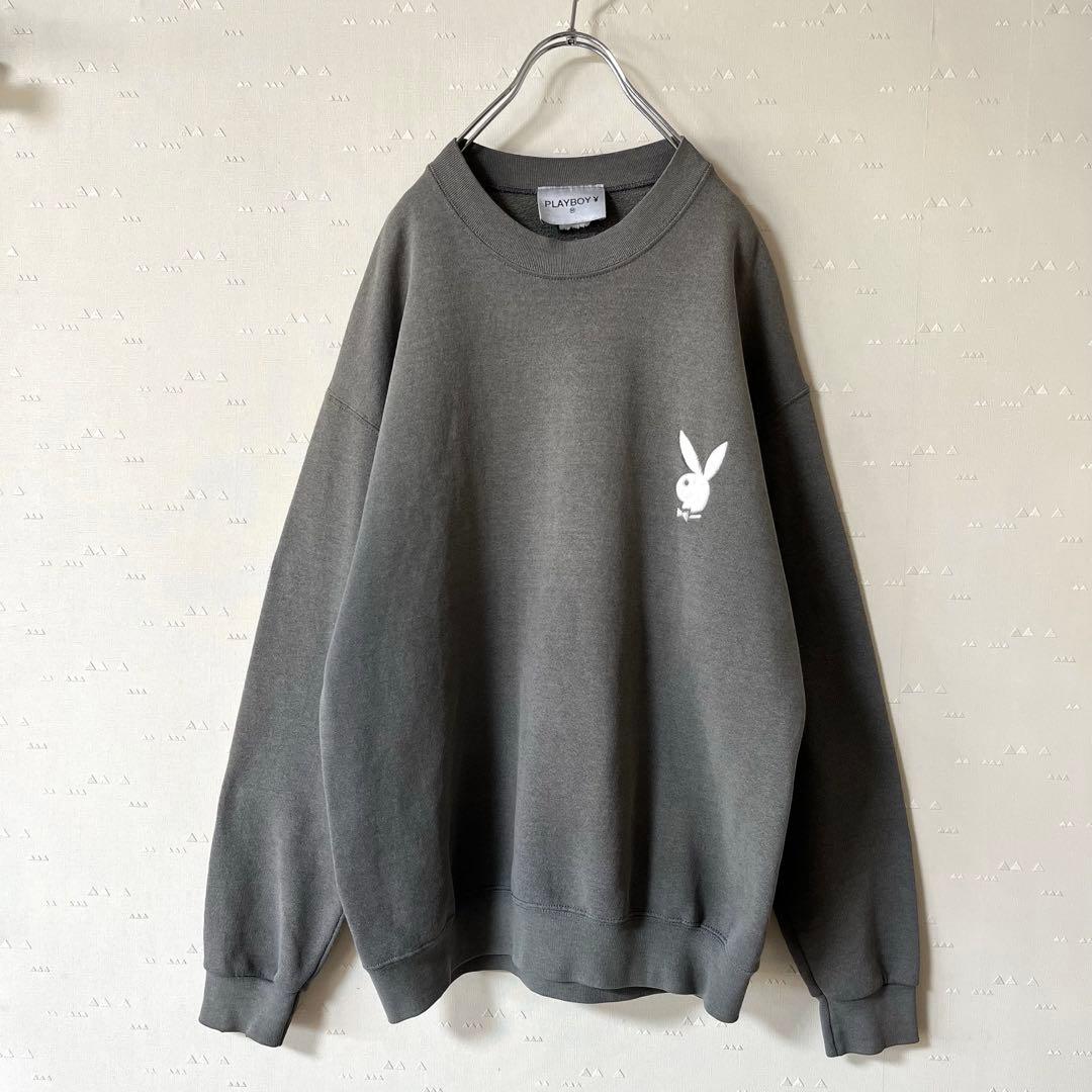 古着 90's プレイボーイ スウェット 墨黒 フェード