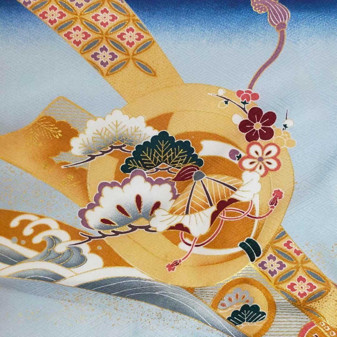 七五三 男の子 5歳 着物 セット 一式 紺 水色 ブルー 兜 几帳 0506