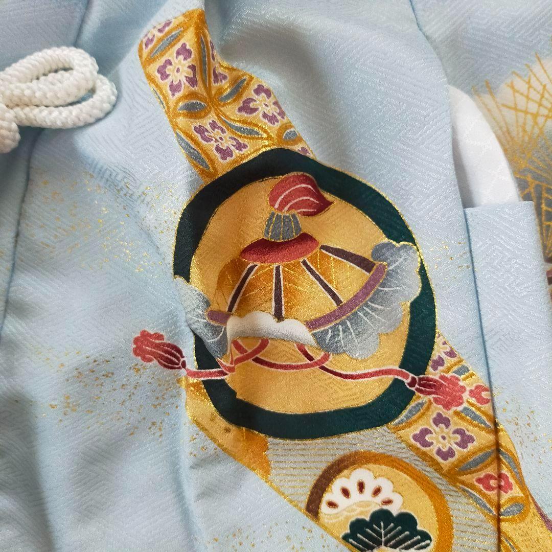 七五三 男の子 5歳 着物 セット 一式 紺 水色 ブルー 兜 几帳 0506