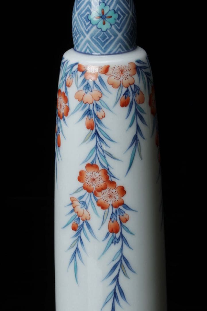 鍋島焼 色鍋島 小笠原藤右エ門窯 一輪挿し しだれ桜 花瓶 壺 花入 古美術品