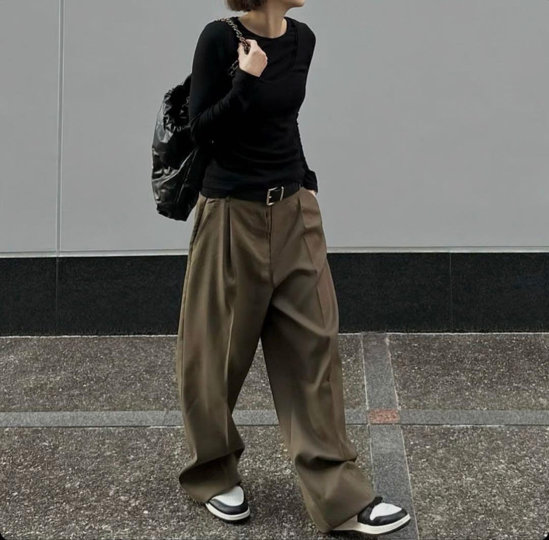 パンツ ok.soon 1tuck casual slacks khaki
