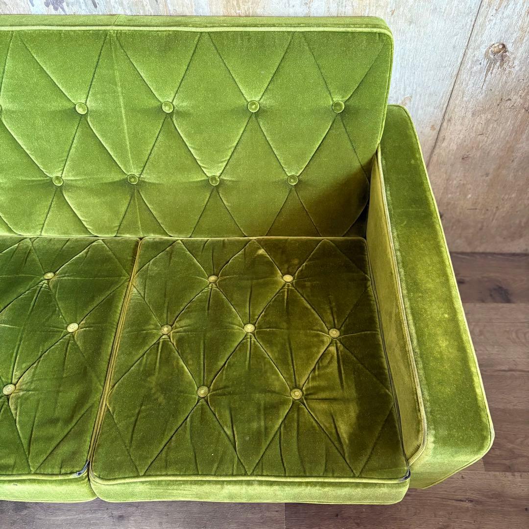 カリモク60 ロビーチェア　3シーター　モケットグリーン　現状品