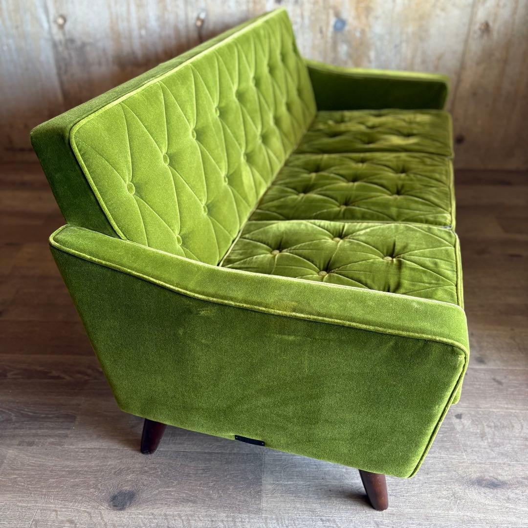 カリモク60 ロビーチェア　3シーター　モケットグリーン　現状品