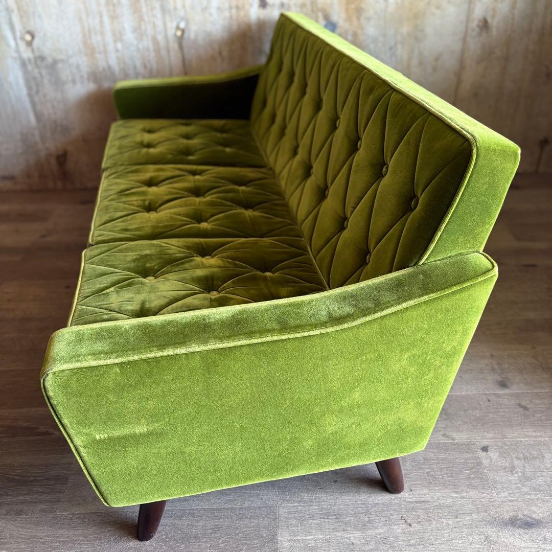 カリモク60 ロビーチェア　3シーター　モケットグリーン　現状品