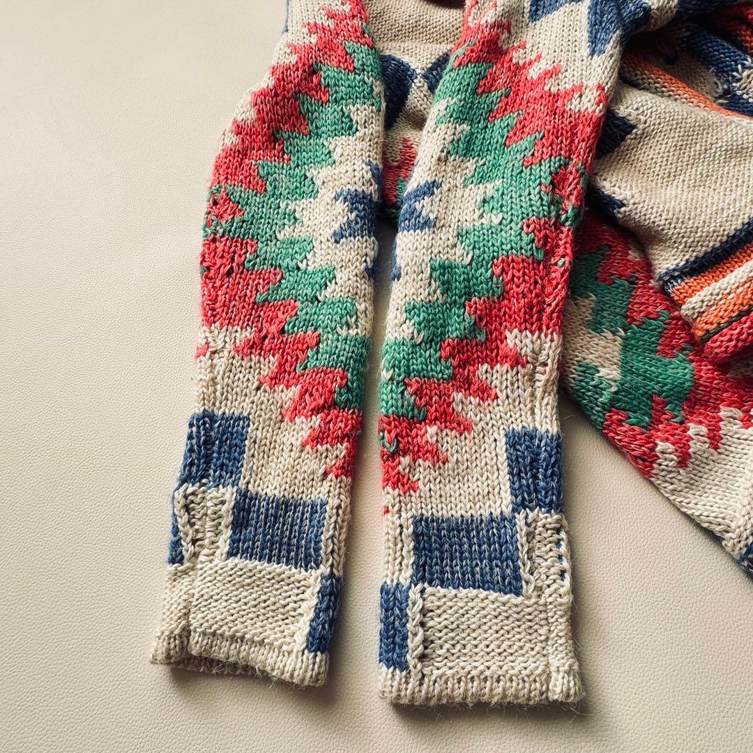 ローレンラルフローレン ネイティブ柄ニット カーディガン フリンジ付き　タッセル