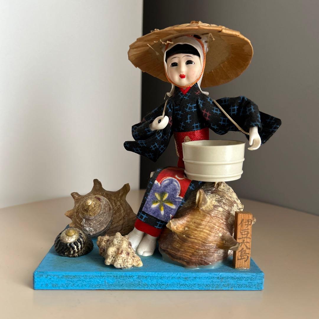 海女 こけし 人形 置物 伊豆大島 貝 貝殻 レトロ 昭和 アンティーク 希少