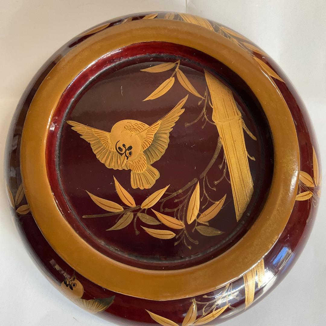 輪島塗　天然木蒔絵「竹に雀文」吸物椀(雑煮椀)10脚揃　明治後期から大正頃