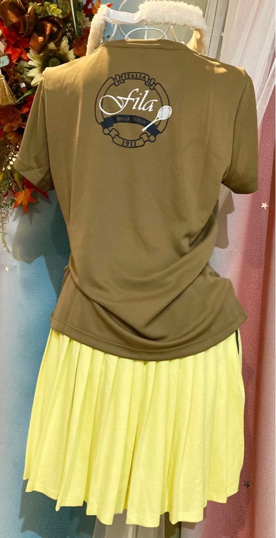 No.867 FILA スモーキーYELLOWのプリーツ☆新品☆XL☆