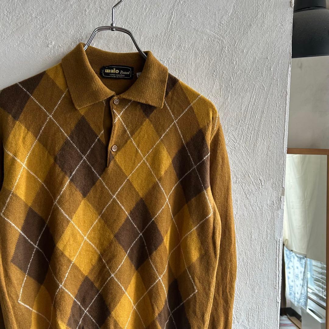 80S イタリア製 malo アーガイル ニットポロ マーロ