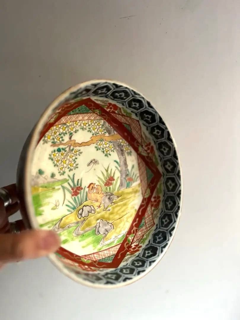 518 骨董 アンティーク 古伊万里 染付 豪華 色絵金彩花鳥図7寸鉢 幕末