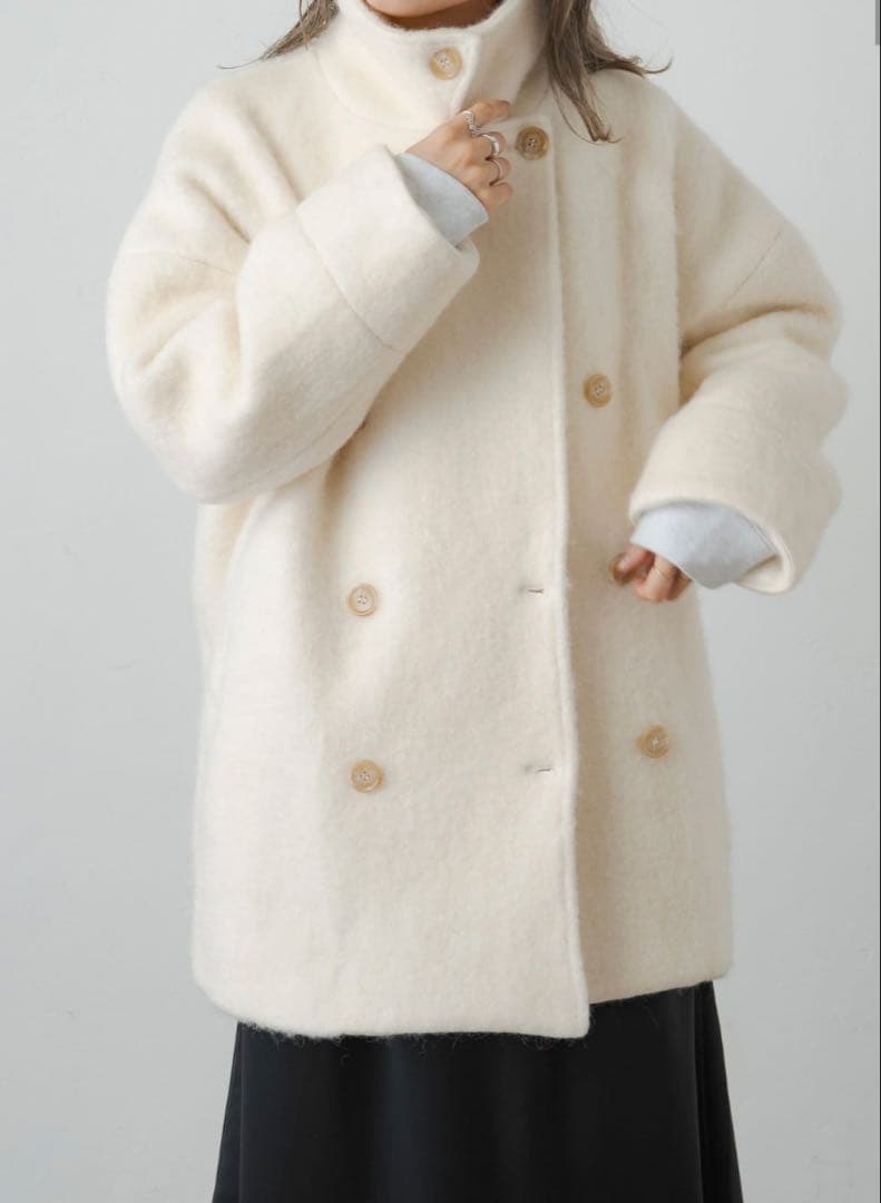 Omekashi アイボリー シャギースタンドピーコート　 ウールコート